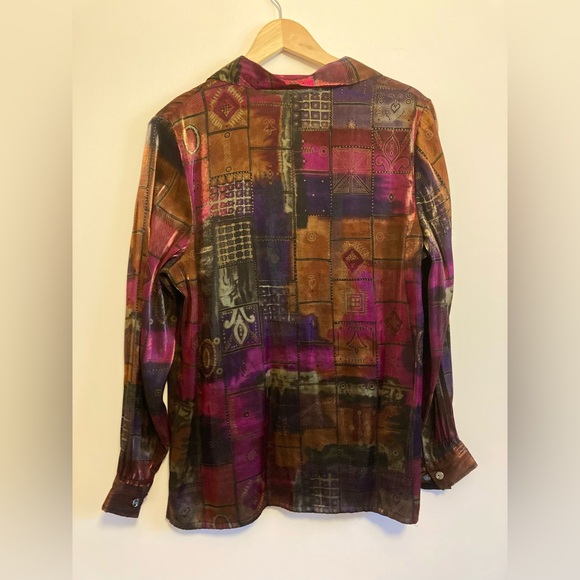 Vintage Vibrant Deco Satin Blouse - Picture 3 of 6